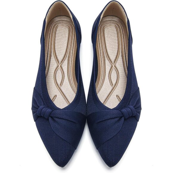 Women's Pointed Toe Knit Blue Flats Comfortable Lightweight Dressy Casual Shoes - Picture 1 of 9